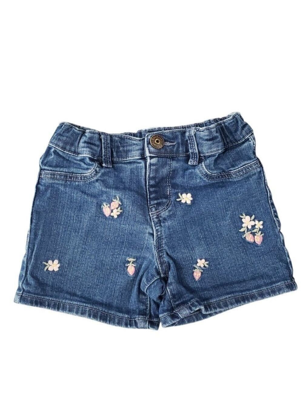 OshKosh Girl's Medium Wash Denim Shorts with Embroidered Flowers 4T
